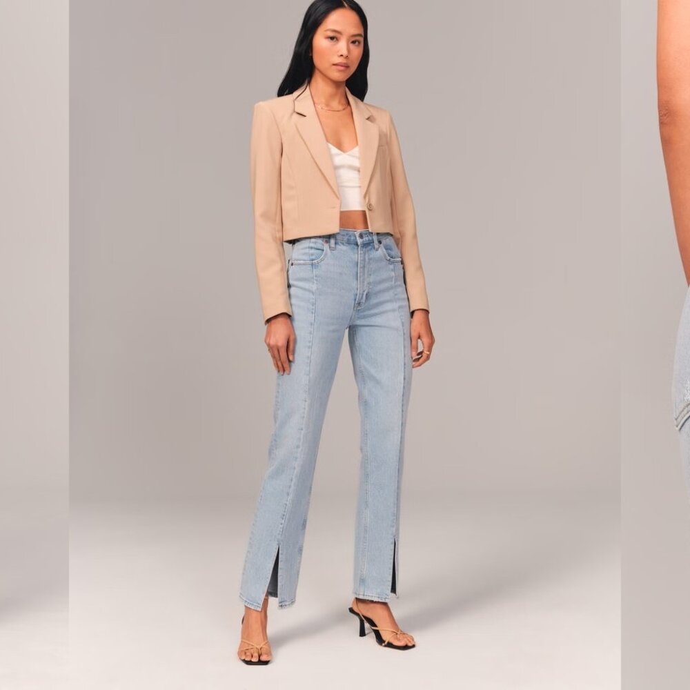 ABERCROMBIE & FITCH ultra high rise the 90s straight jeans w/slits (14R/32)